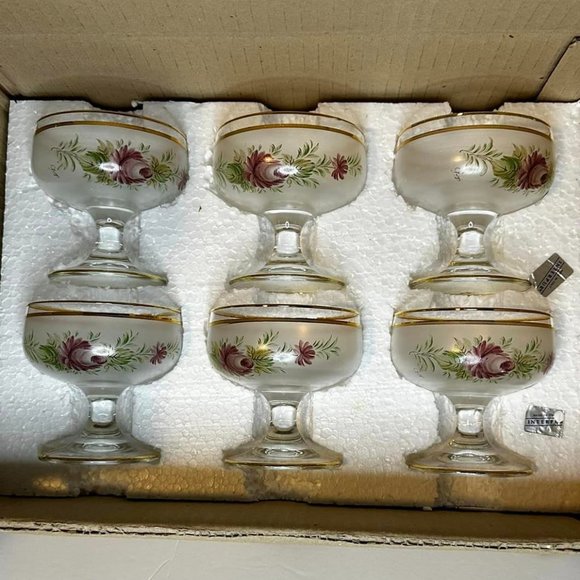 New Vintage set of 6 Inz1 Interpur Purple Rose Italian Frosted Sherbert glasses